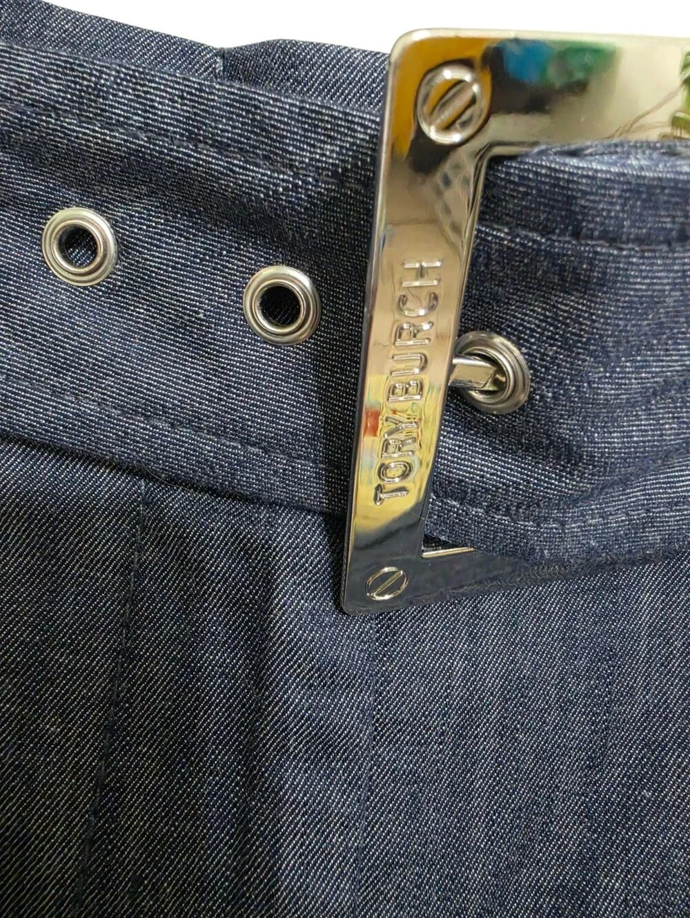 Tory Burch Blue Chambray Shorts 4 Cuffed Belted Pleated Old Money Capsule